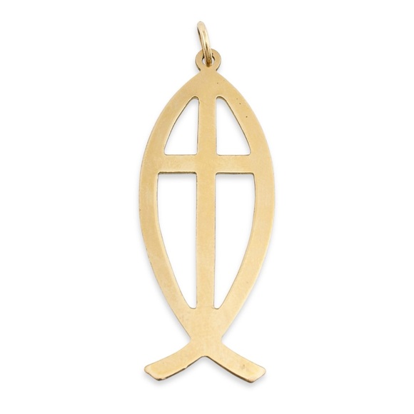 Vintage 12K Gold Filled Jesus Fish Cross Necklace Pendant Religious Ichthys - Picture 1 of 6